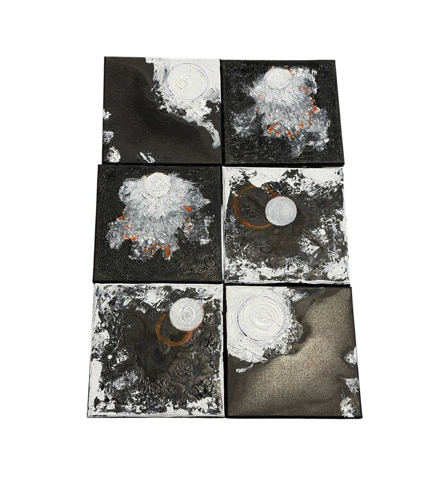 #111  SeT of Four Black & White Acrylic  and Ink Paintings  On canvas titled La Luna