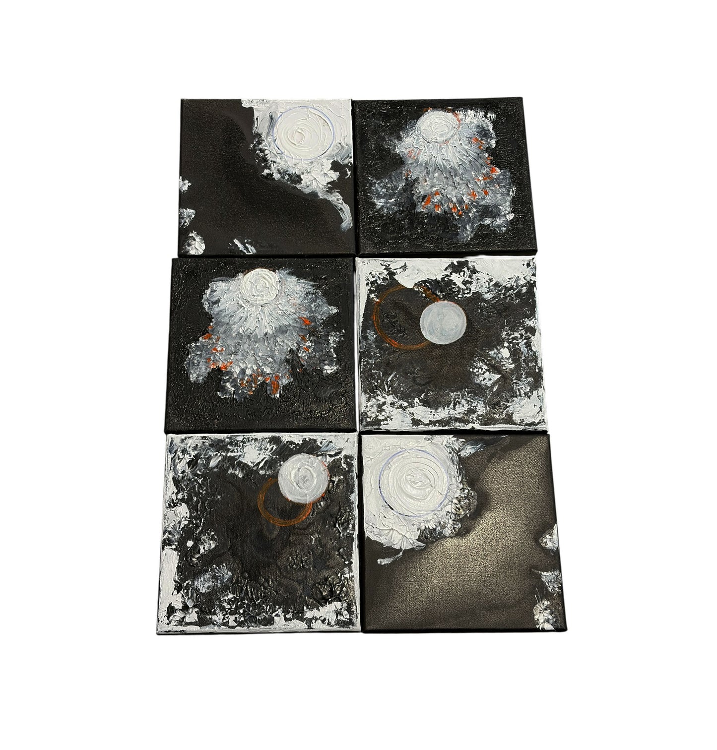 #111  SeT of Four Black & White Acrylic  and Ink Paintings  On canvas titled La Luna