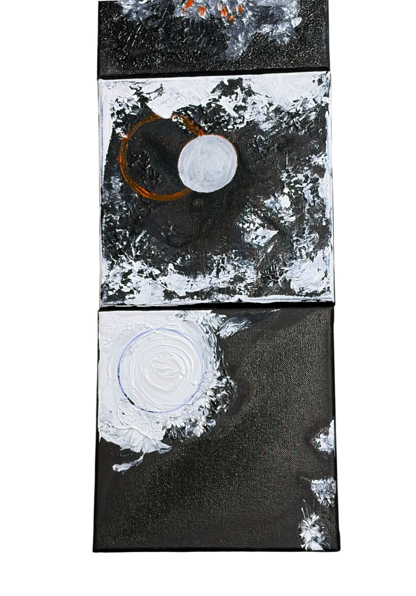 #111  SeT of Four Black & White Acrylic  and Ink Paintings  On canvas titled La Luna