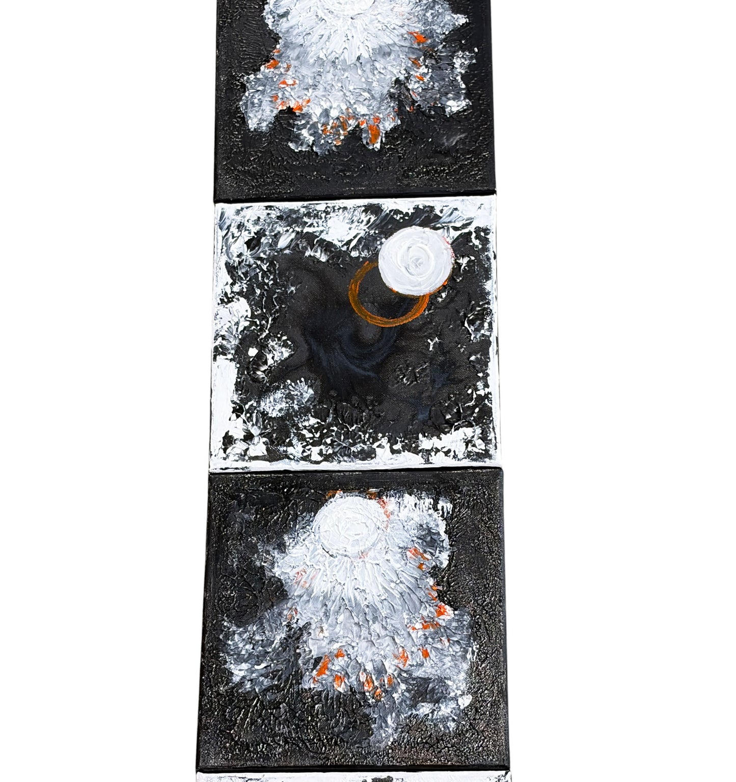 #111  SeT of Four Black & White Acrylic  and Ink Paintings  On canvas titled La Luna