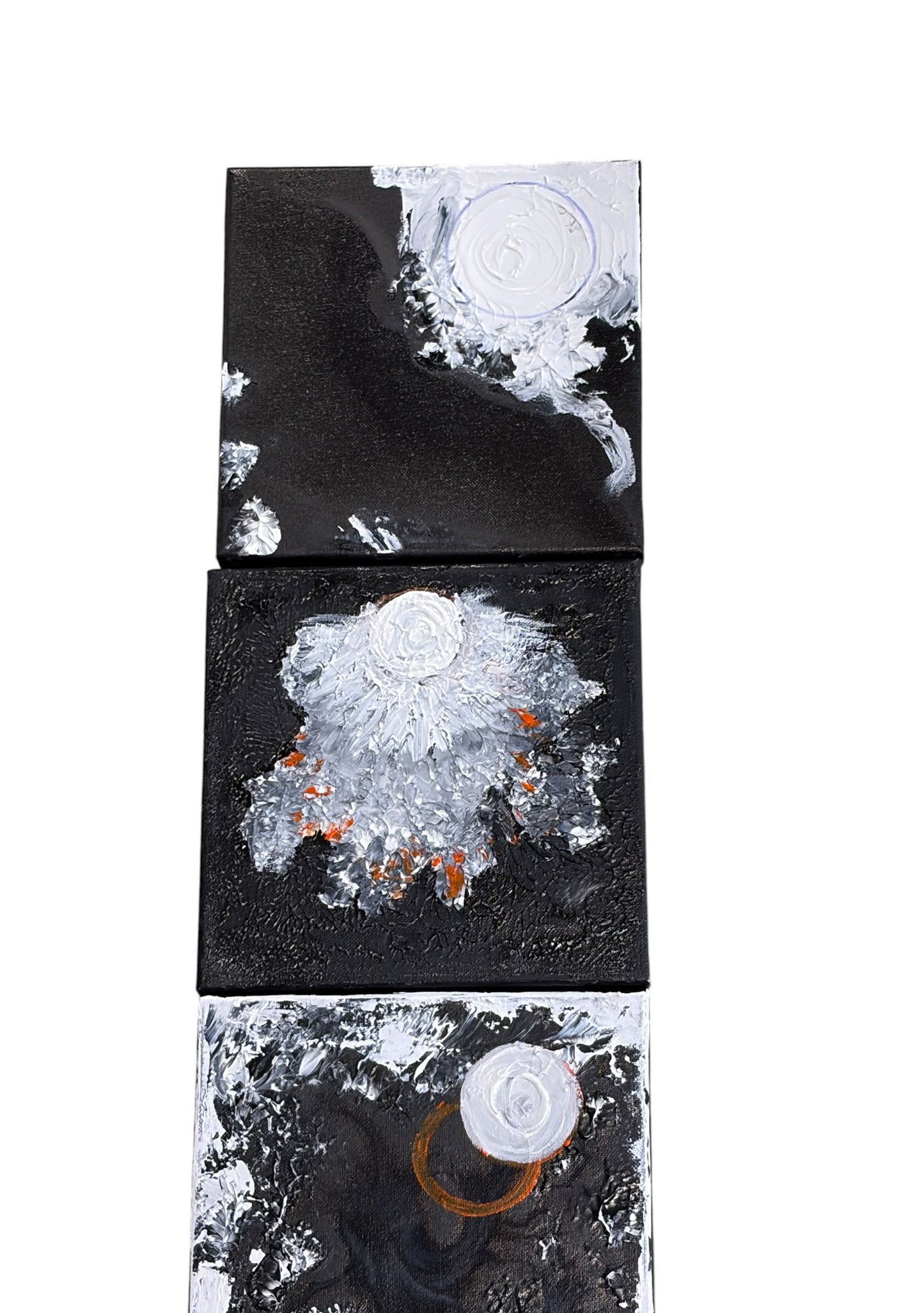 #111  SeT of Four Black & White Acrylic  and Ink Paintings  On canvas titled La Luna