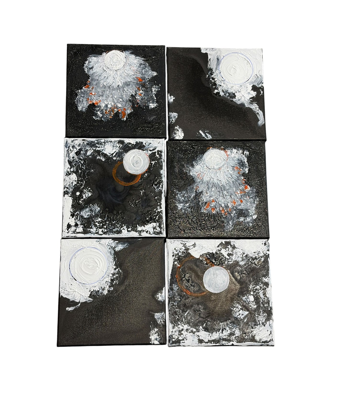 #111  SeT of Four Black & White Acrylic  and Ink Paintings  On canvas titled La Luna