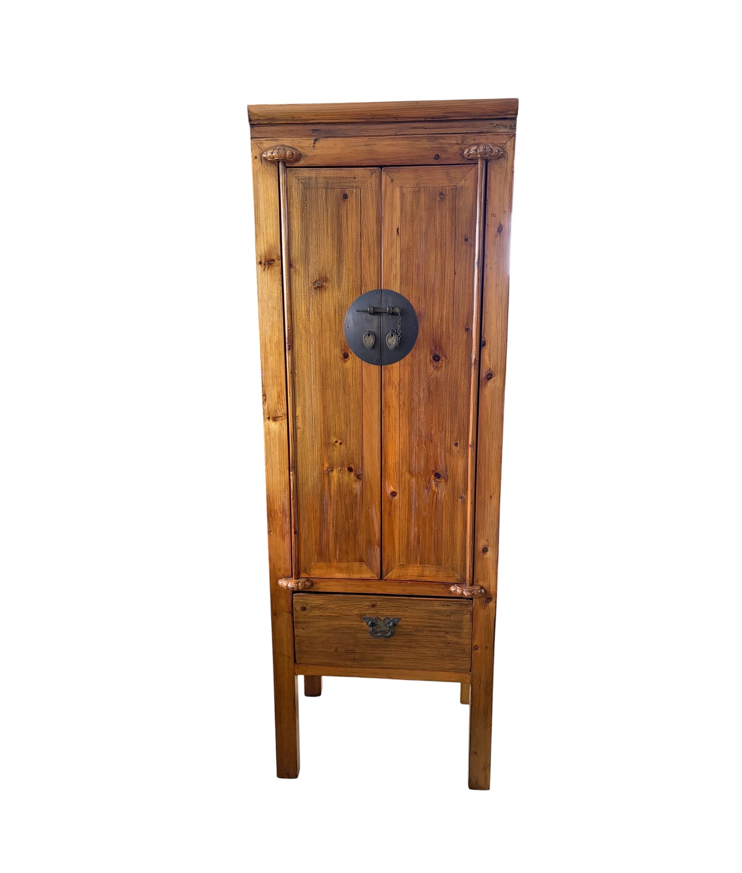 #216 Vintage Chinoiserie Cantonese High Elm Wood  Armoire 69" H
