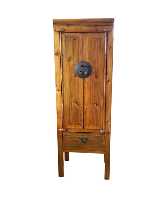 #216 Vintage Chinoiserie Cantonese High Elm Wood  Armoire 69" H