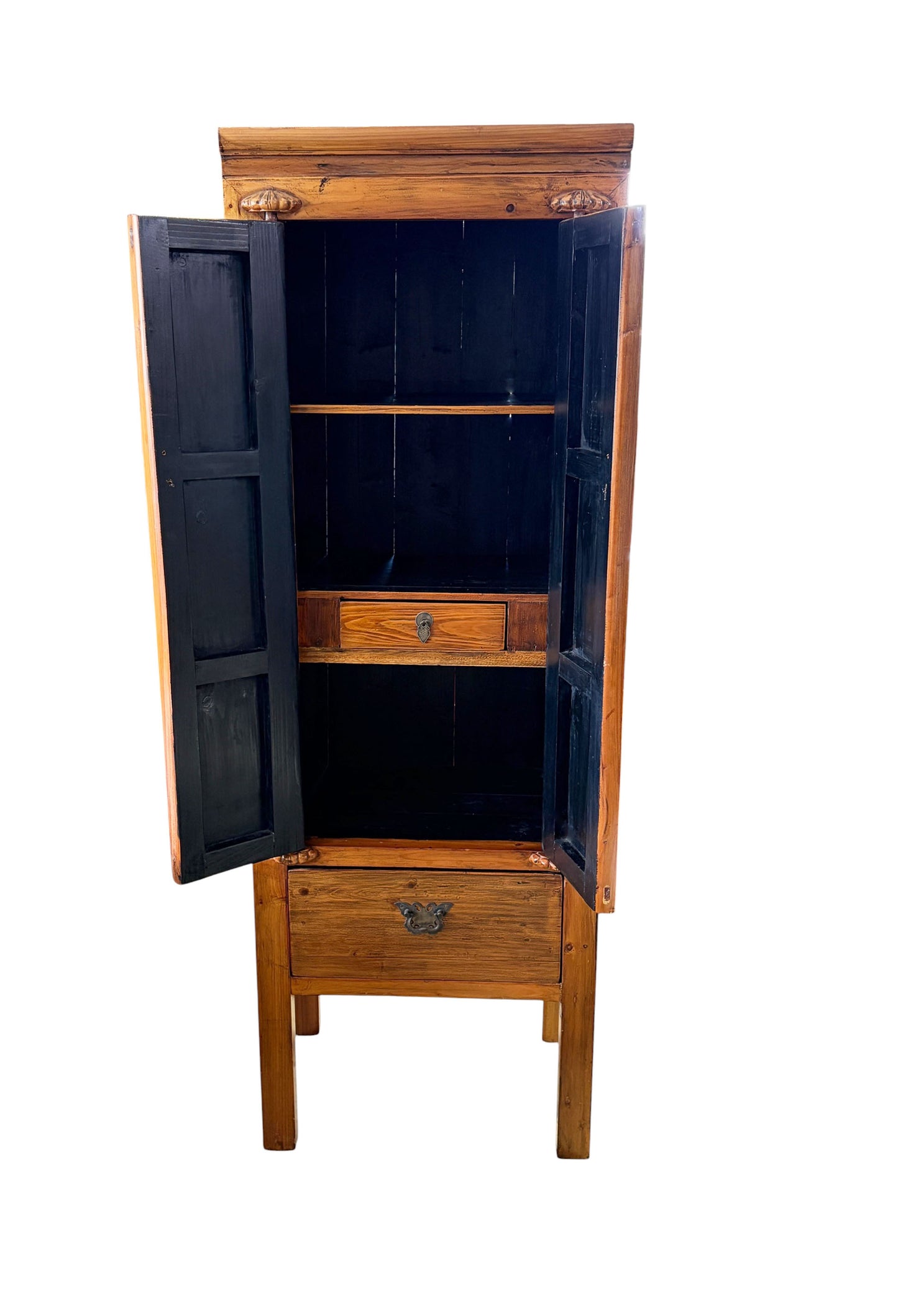 #216 Vintage Chinoiserie Cantonese High Elm Wood  Armoire 69" H