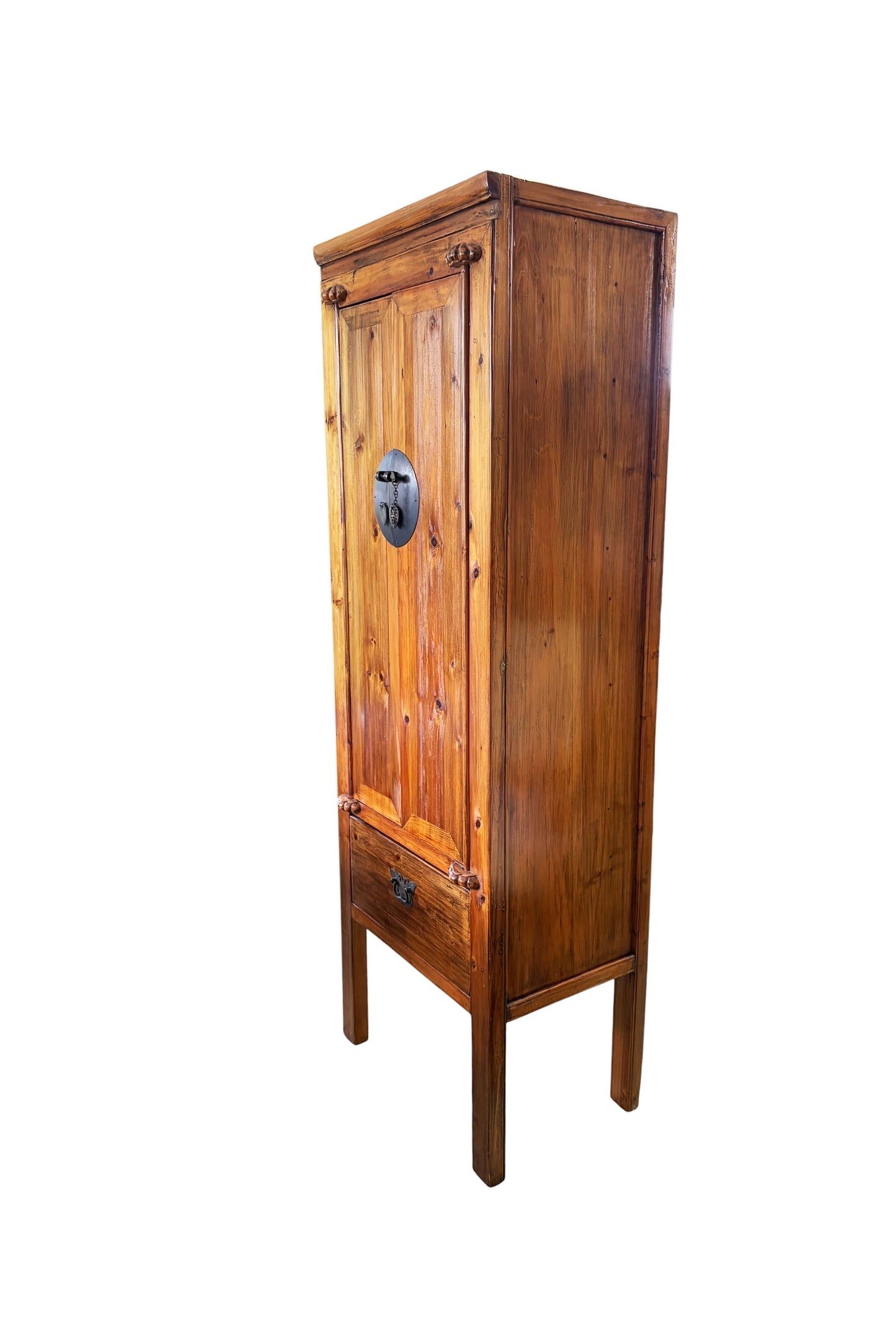 #216 Vintage Chinoiserie Cantonese High Elm Wood  Armoire 69" H