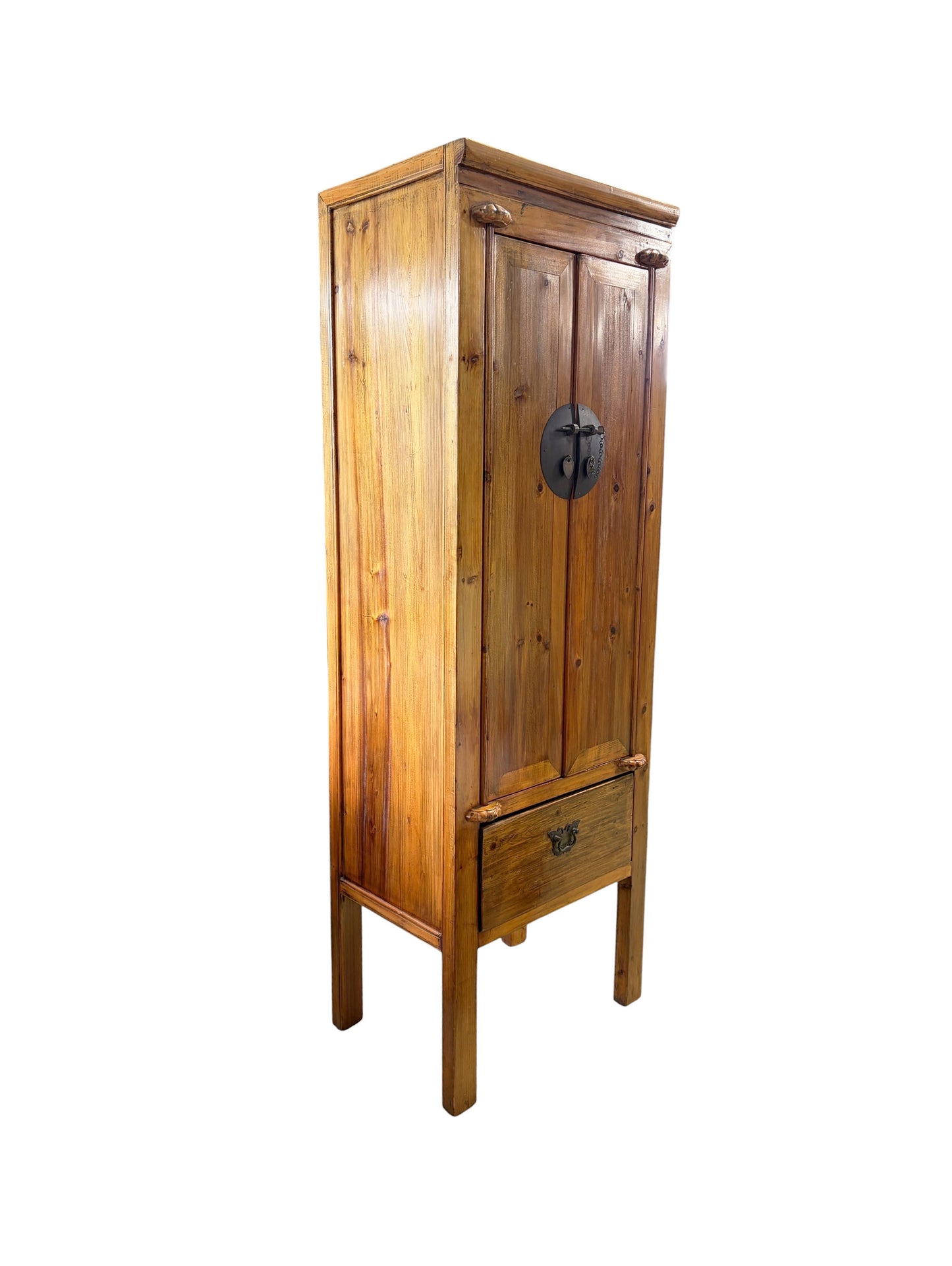 #216 Vintage Chinoiserie Cantonese High Elm Wood  Armoire 69" H