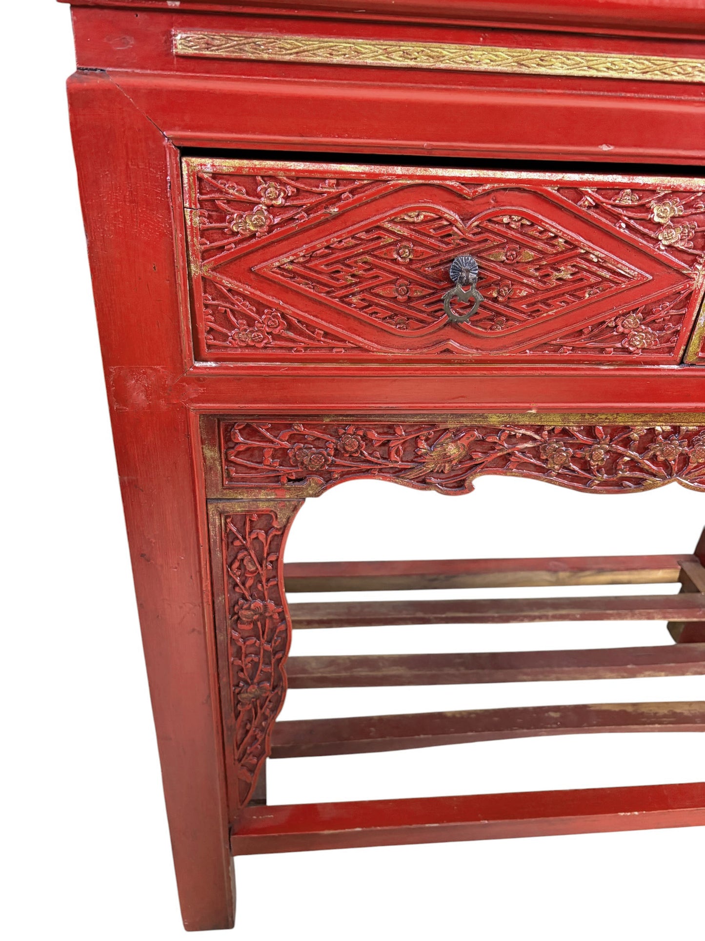 #217 Vintage Chinoiserie Red Lacquer Console Table 33.5" W