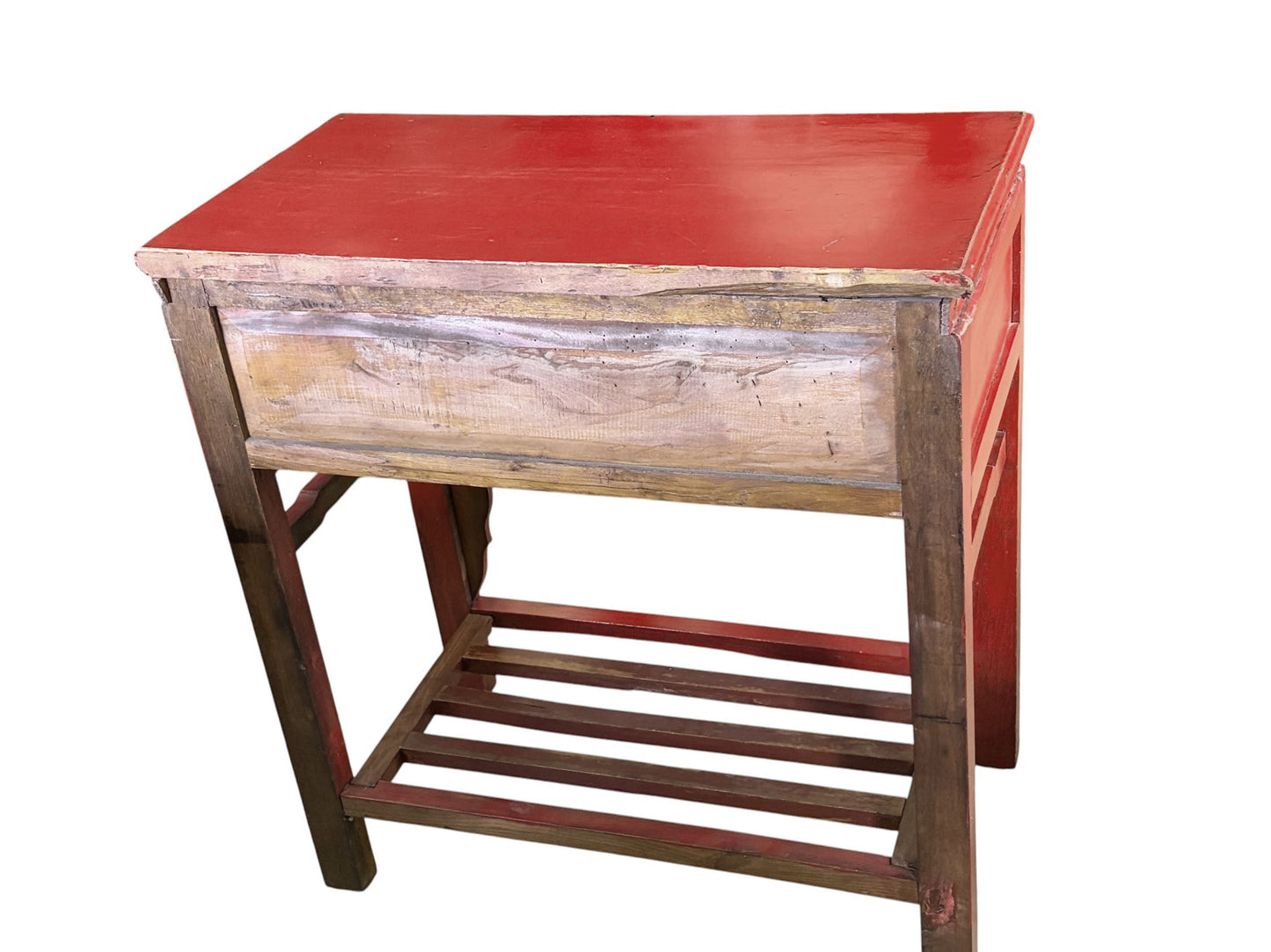 #217 Vintage Chinoiserie Red Lacquer Console Table 33.5" W