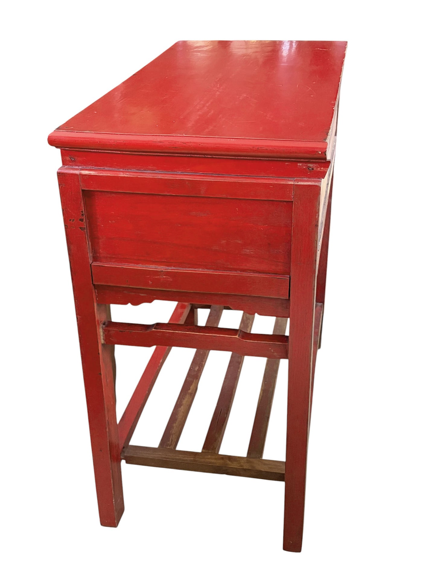 #217 Vintage Chinoiserie Red Lacquer Console Table 33.5" W