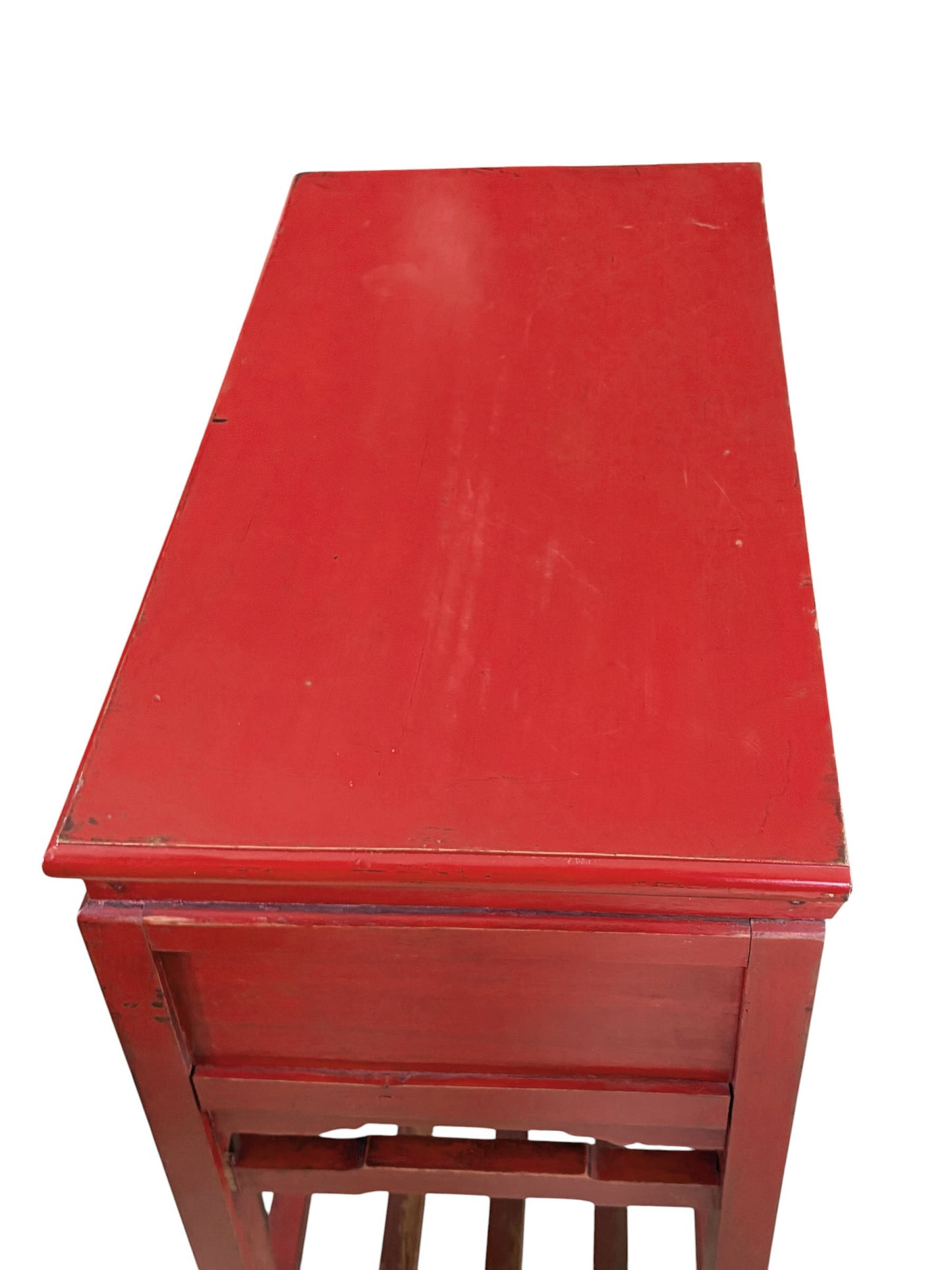 #217 Vintage Chinoiserie Red Lacquer Console Table 33.5" W