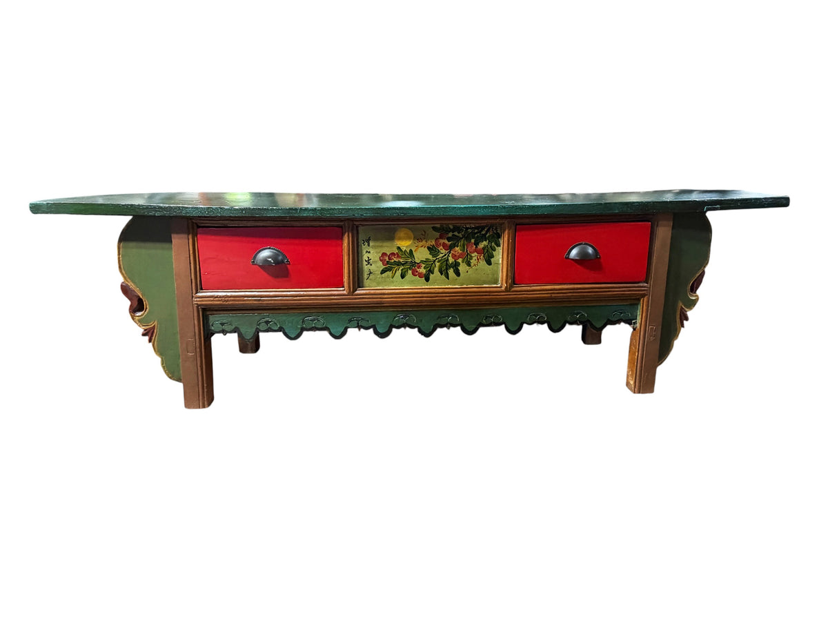 #218 Vintage Tibetan Hand Painted  Floral Winged Meditation Table