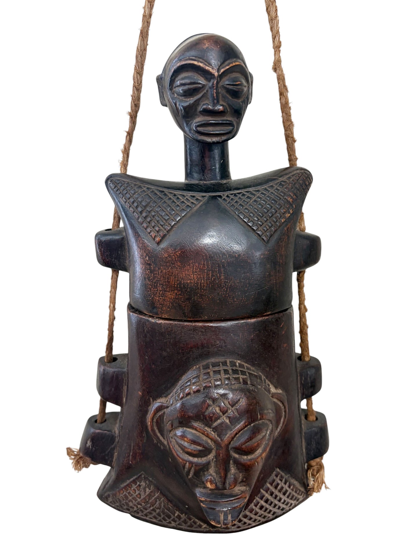 #1261 Vintage  Tribal  African Prestige  Luba Congolese Female Sculpture  Carved Box