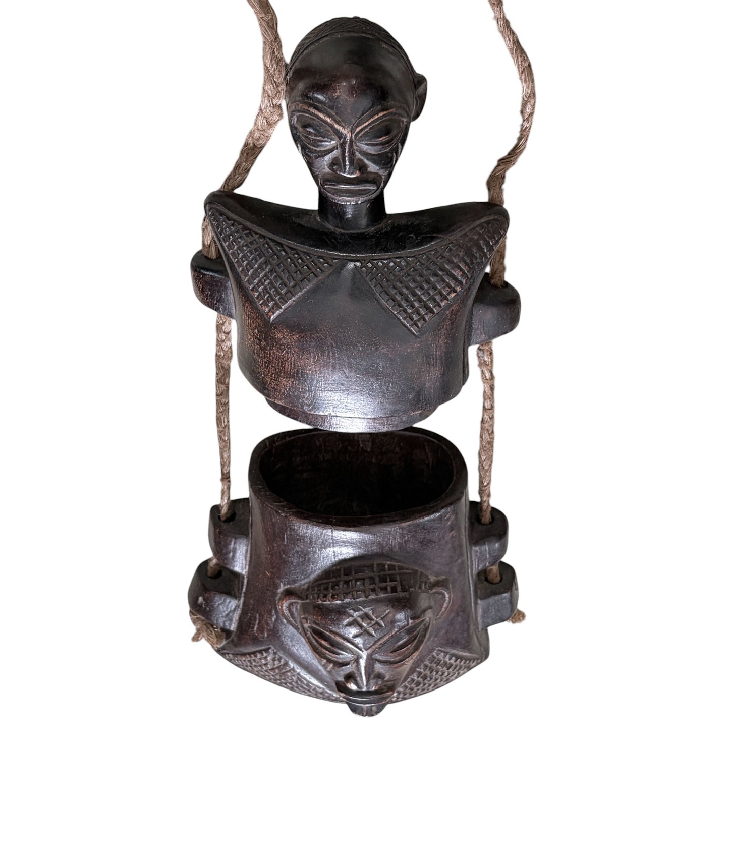 #1261 Vintage  Tribal  African Prestige  Luba Congolese Female Sculpture  Carved Box