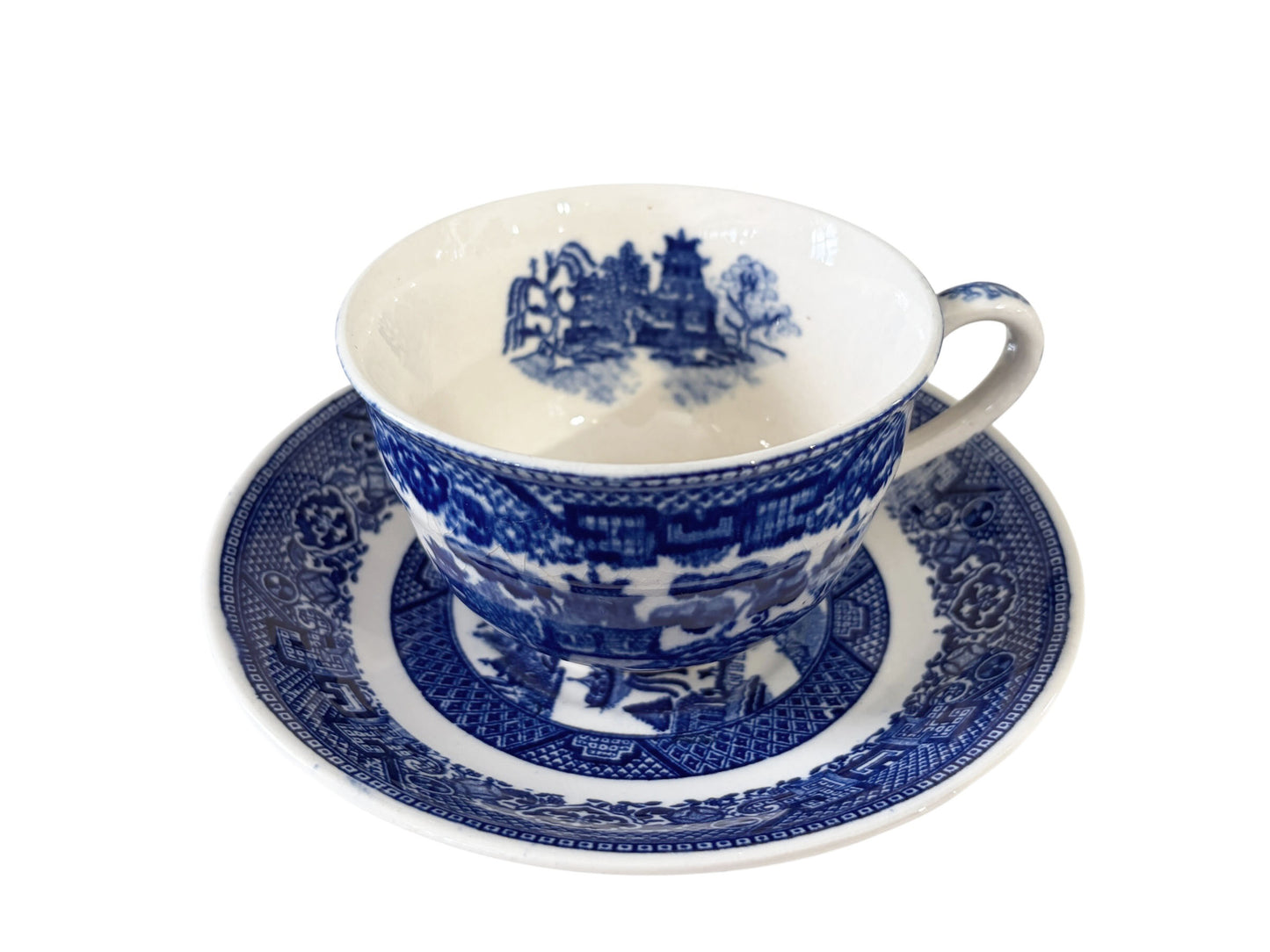 #701 Vintage Blue & White porcelain  Willow Pattern set of 4 Tea Cups Made in Japan