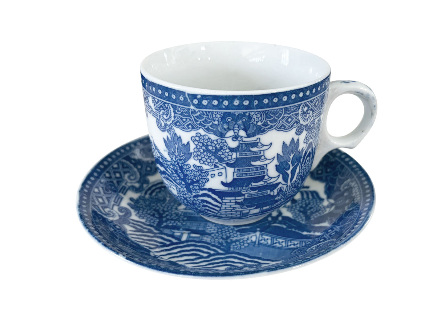#701 Vintage Blue & White porcelain  Willow Pattern set of 4 Tea Cups Made in Japan