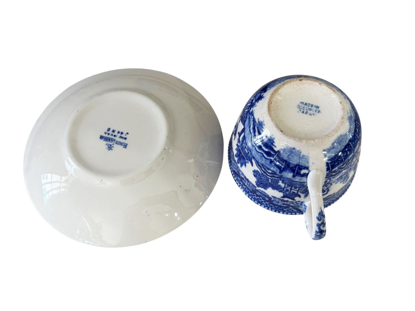 #701 Vintage Blue & White porcelain  Willow Pattern set of 4 Tea Cups Made in Japan