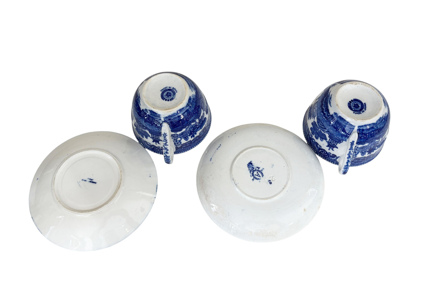 #701 Vintage Blue & White porcelain  Willow Pattern set of 4 Tea Cups Made in Japan