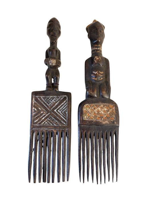 vintage Hemba Wedding Combs w/ Couple Figures Congo S/2 10" H