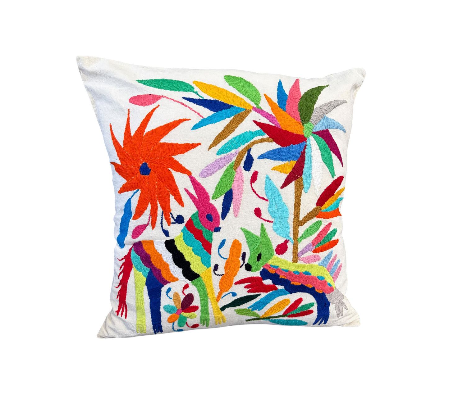 #104 Mexican Otomi embroidery textile pillow  16" w