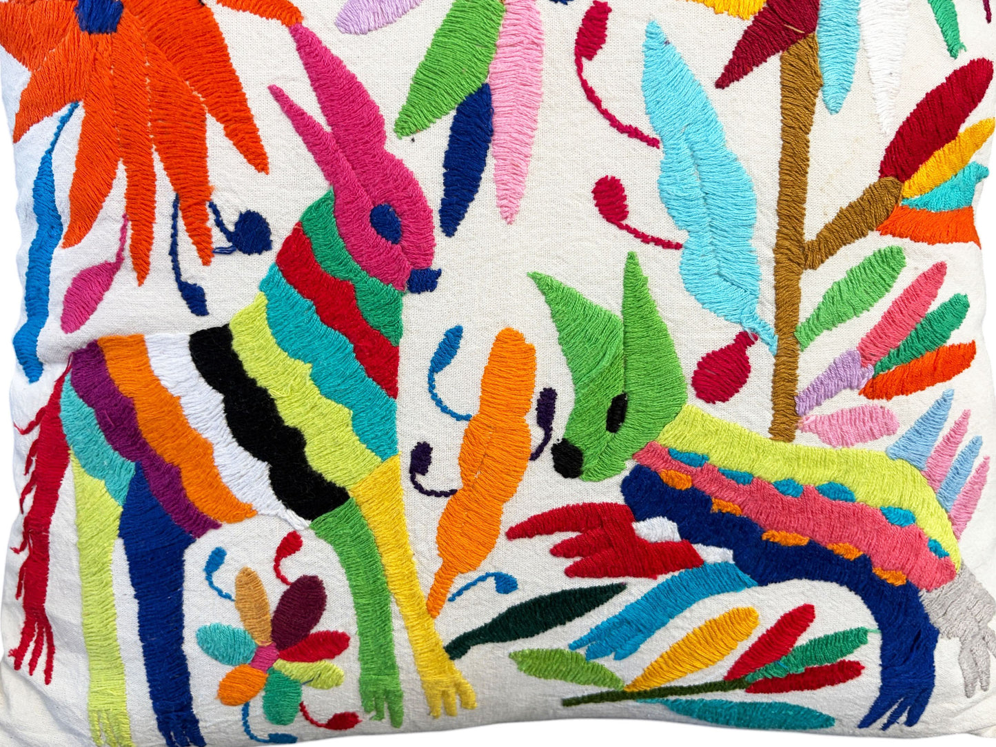 #104 Mexican Otomi embroidery textile pillow  16" w