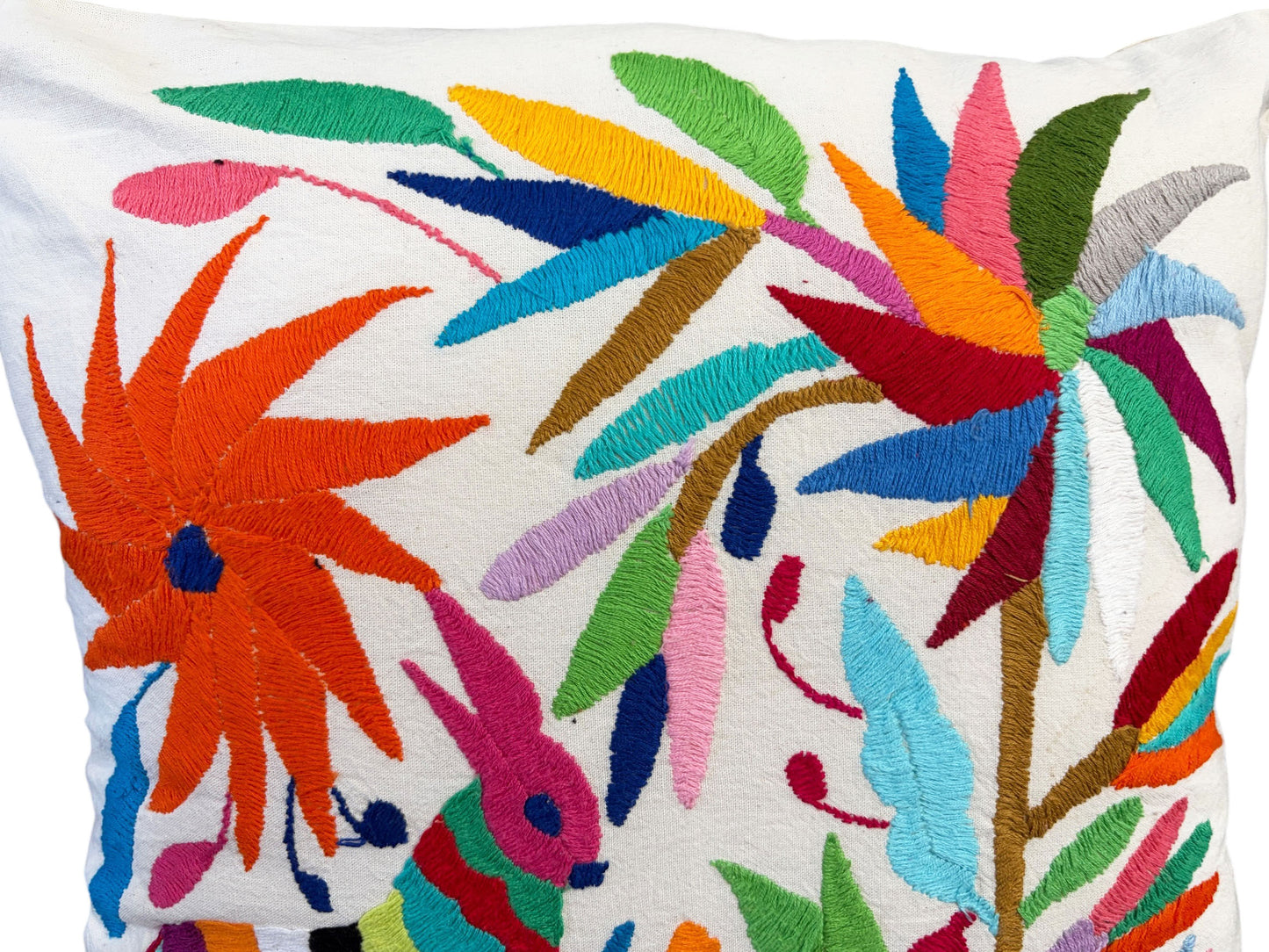 #104 Mexican Otomi embroidery textile pillow  16" w