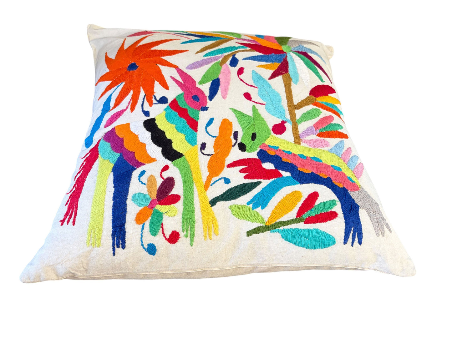 #104 Mexican Otomi embroidery textile pillow  16" w