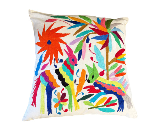 #104 Mexican Otomi embroidery textile pillow  16" w