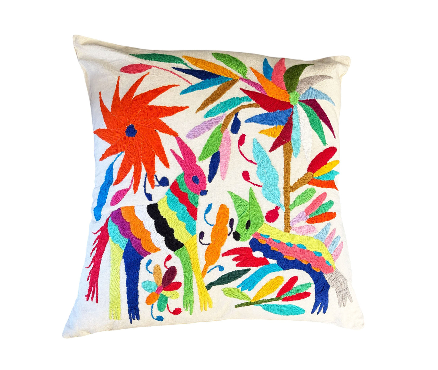 #104 Mexican Otomi embroidery textile pillow  16" w