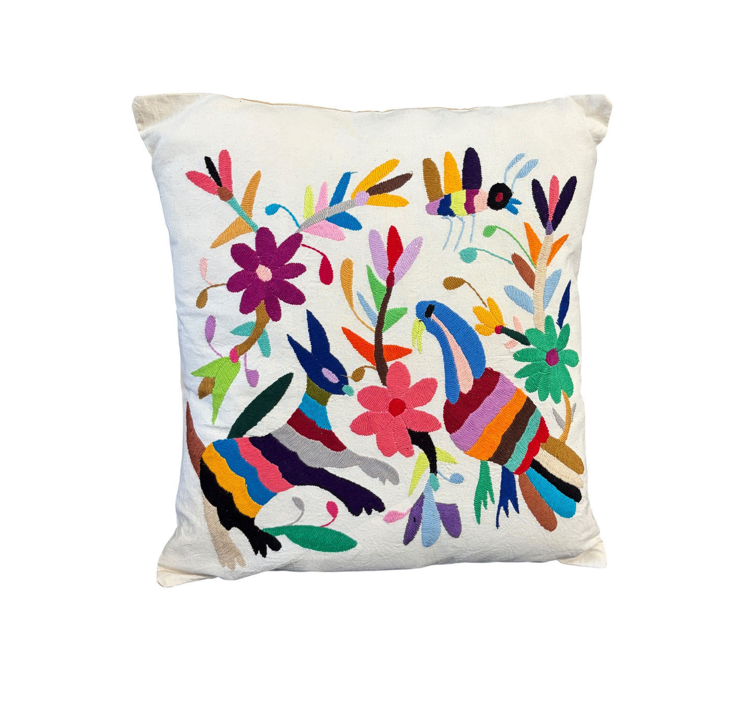 #105 Mexican Otomi embroidery textile pillow  16" w