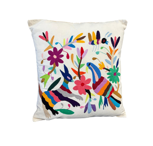 #105 Mexican Otomi embroidery textile pillow  16" w