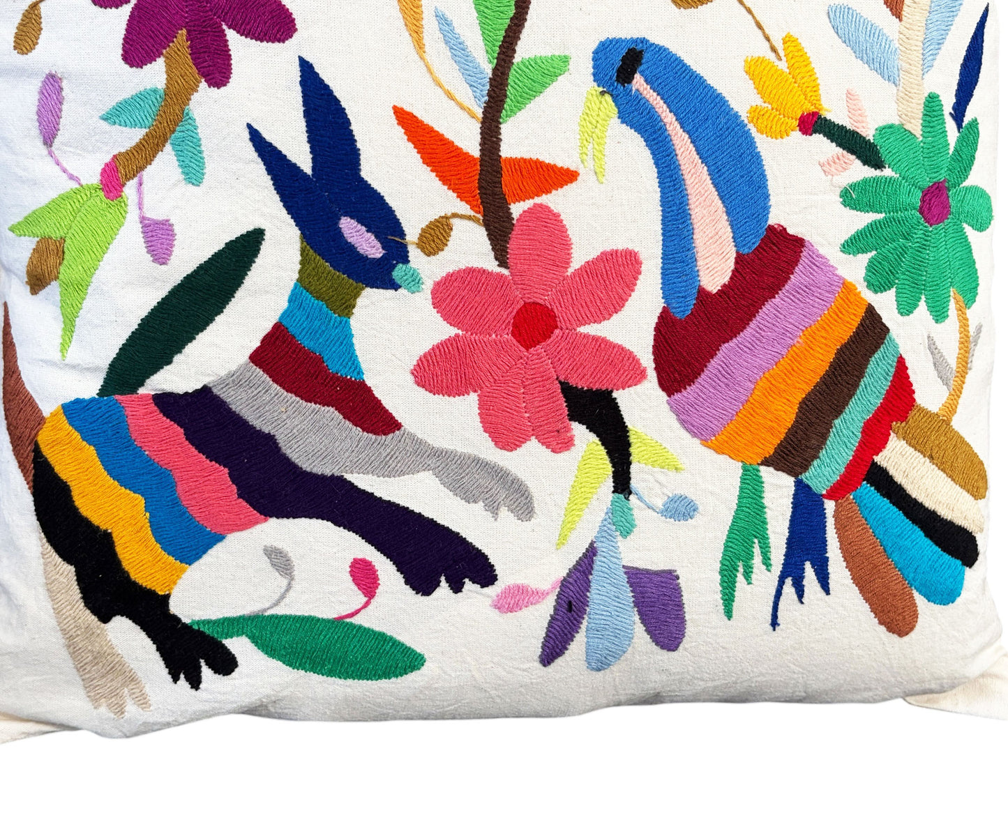 #105 Mexican Otomi embroidery textile pillow  16" w