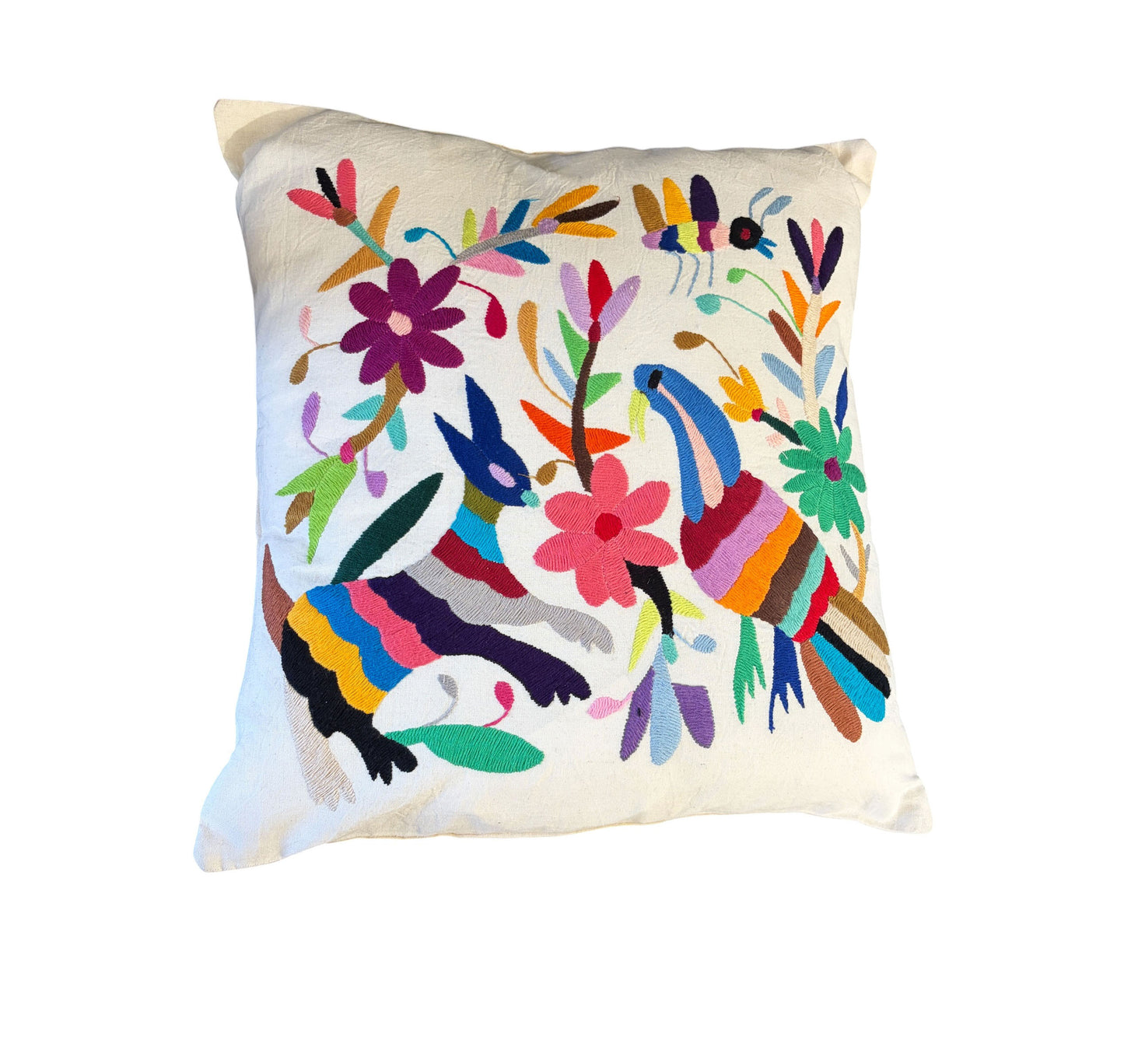 #105 Mexican Otomi embroidery textile pillow  16" w