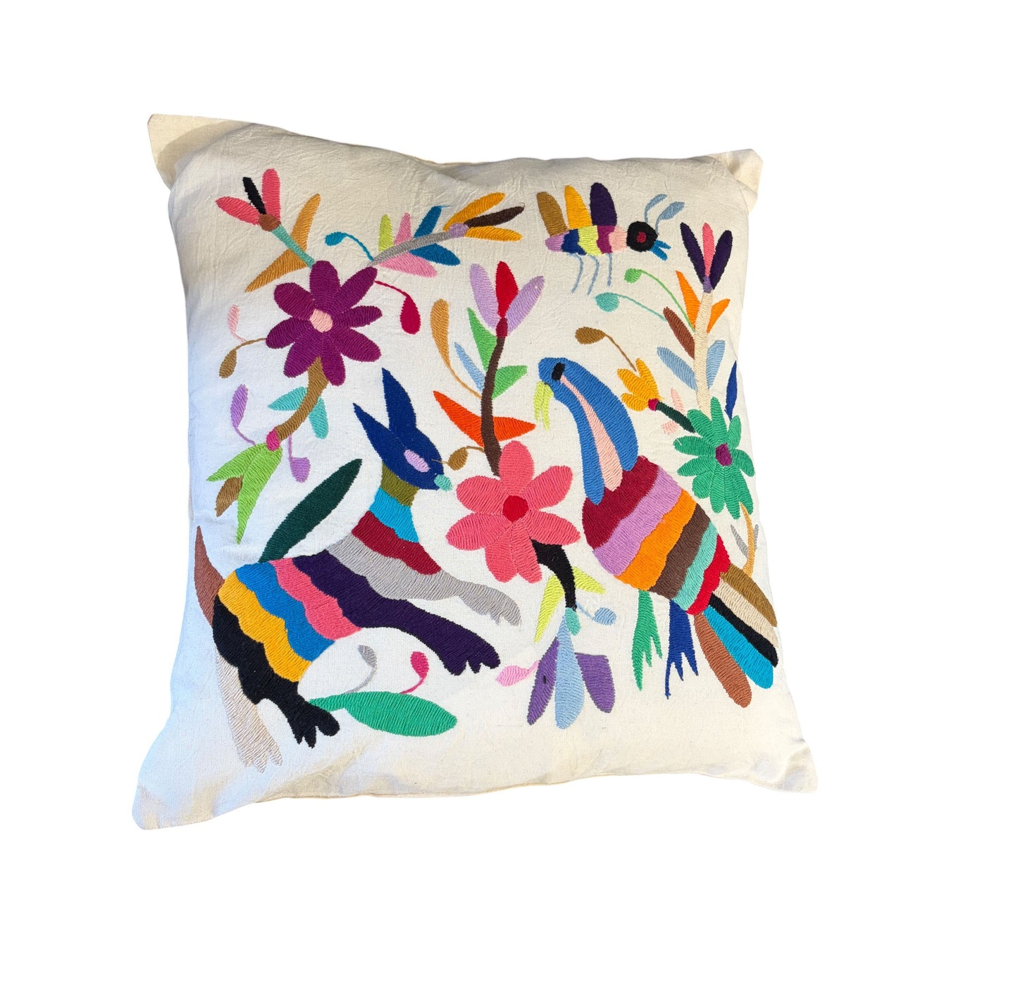 #105 Mexican Otomi embroidery textile pillow  16" w