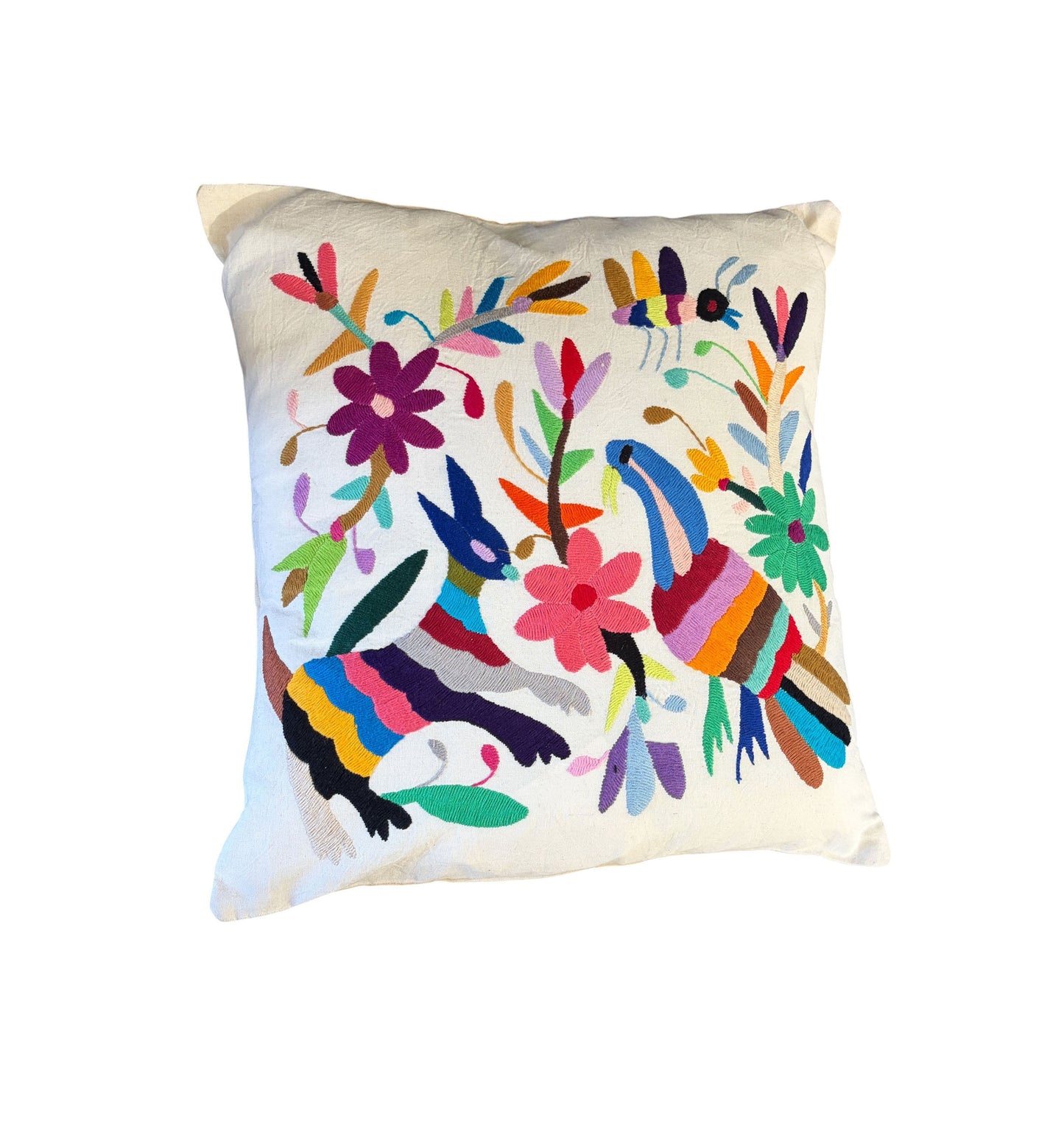 #105 Mexican Otomi embroidery textile pillow  16" w