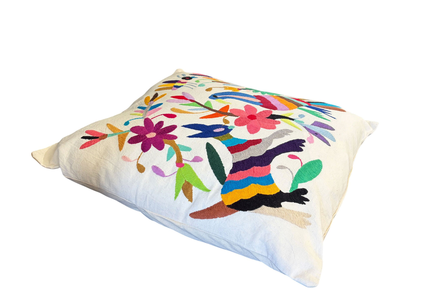 #105 Mexican Otomi embroidery textile pillow  16" w
