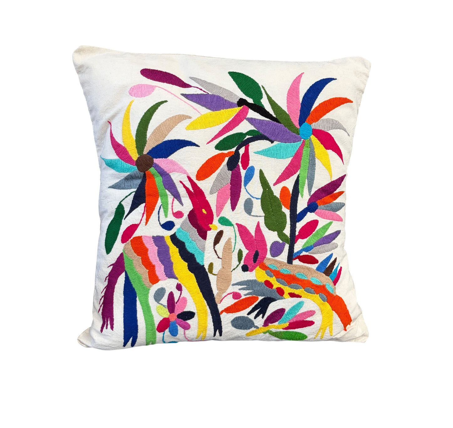 #106  Mexican Otomi embroidery textile pillow  16" w