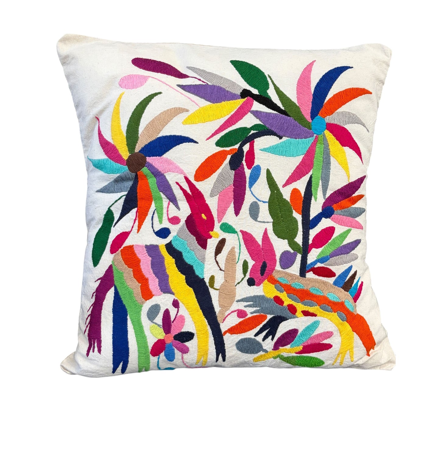 #106  Mexican Otomi embroidery textile pillow  16" w
