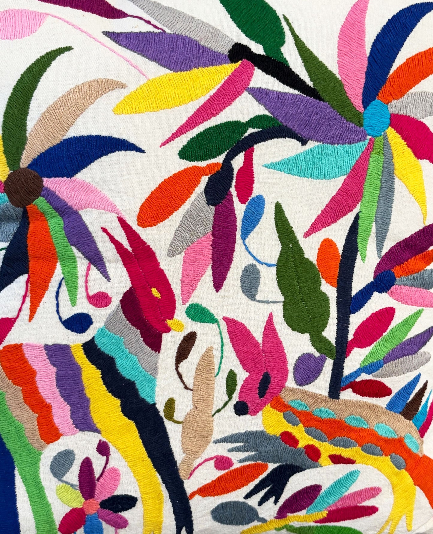 #106  Mexican Otomi embroidery textile pillow  16" w