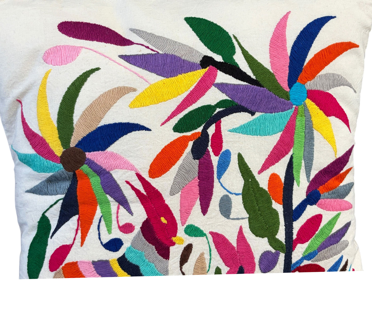#106  Mexican Otomi embroidery textile pillow  16" w