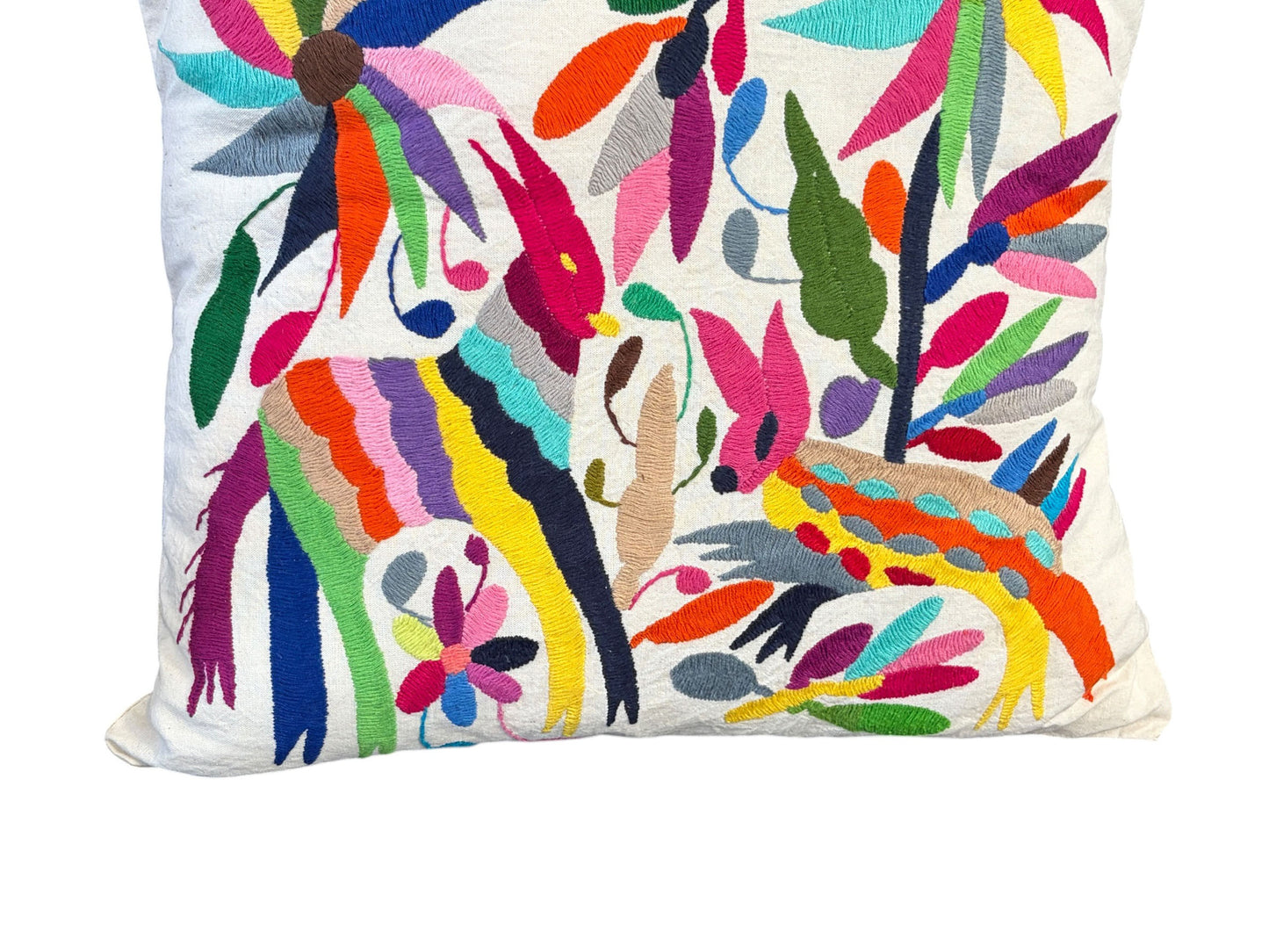 #106  Mexican Otomi embroidery textile pillow  16" w