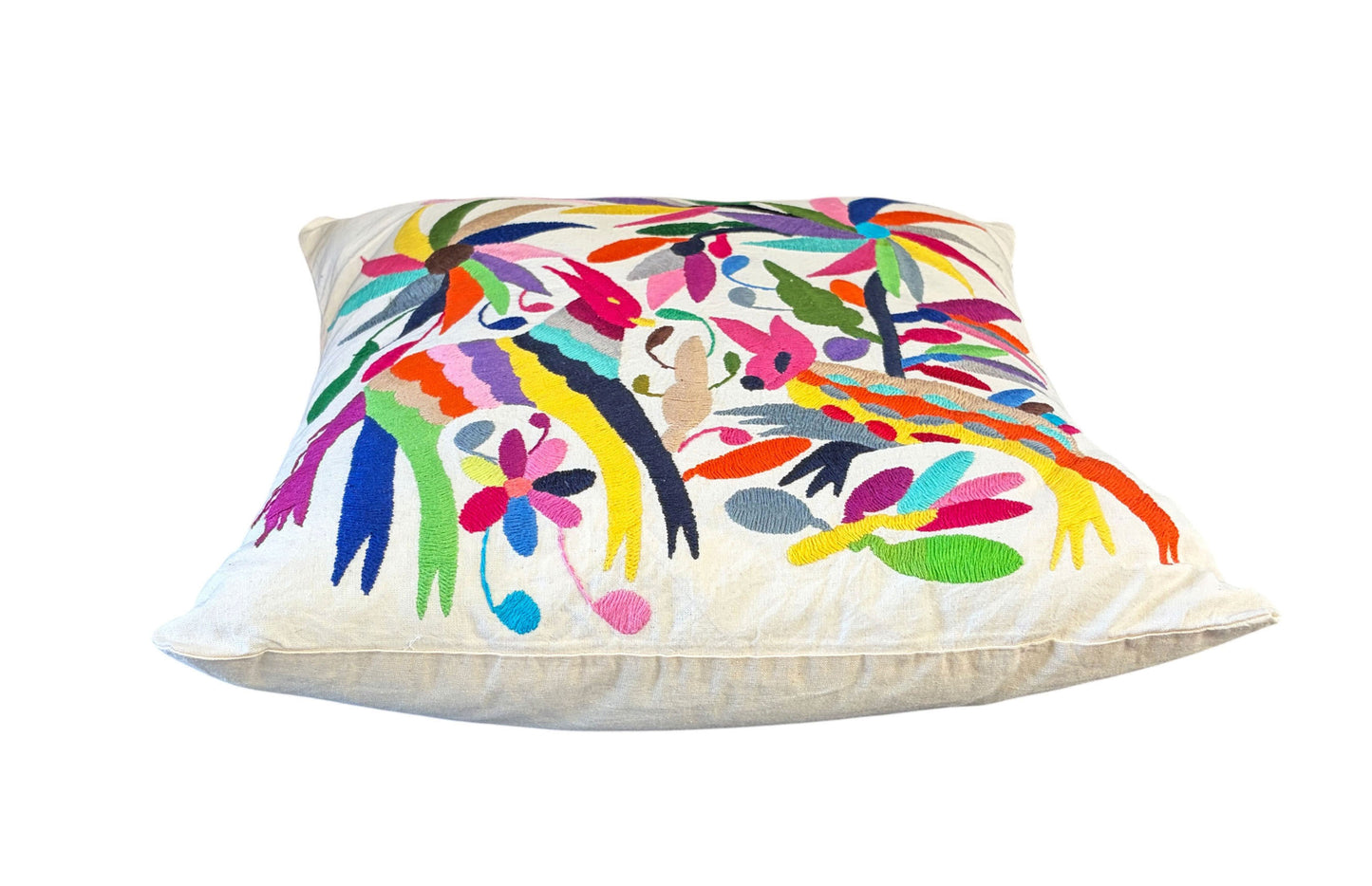 #106  Mexican Otomi embroidery textile pillow  16" w
