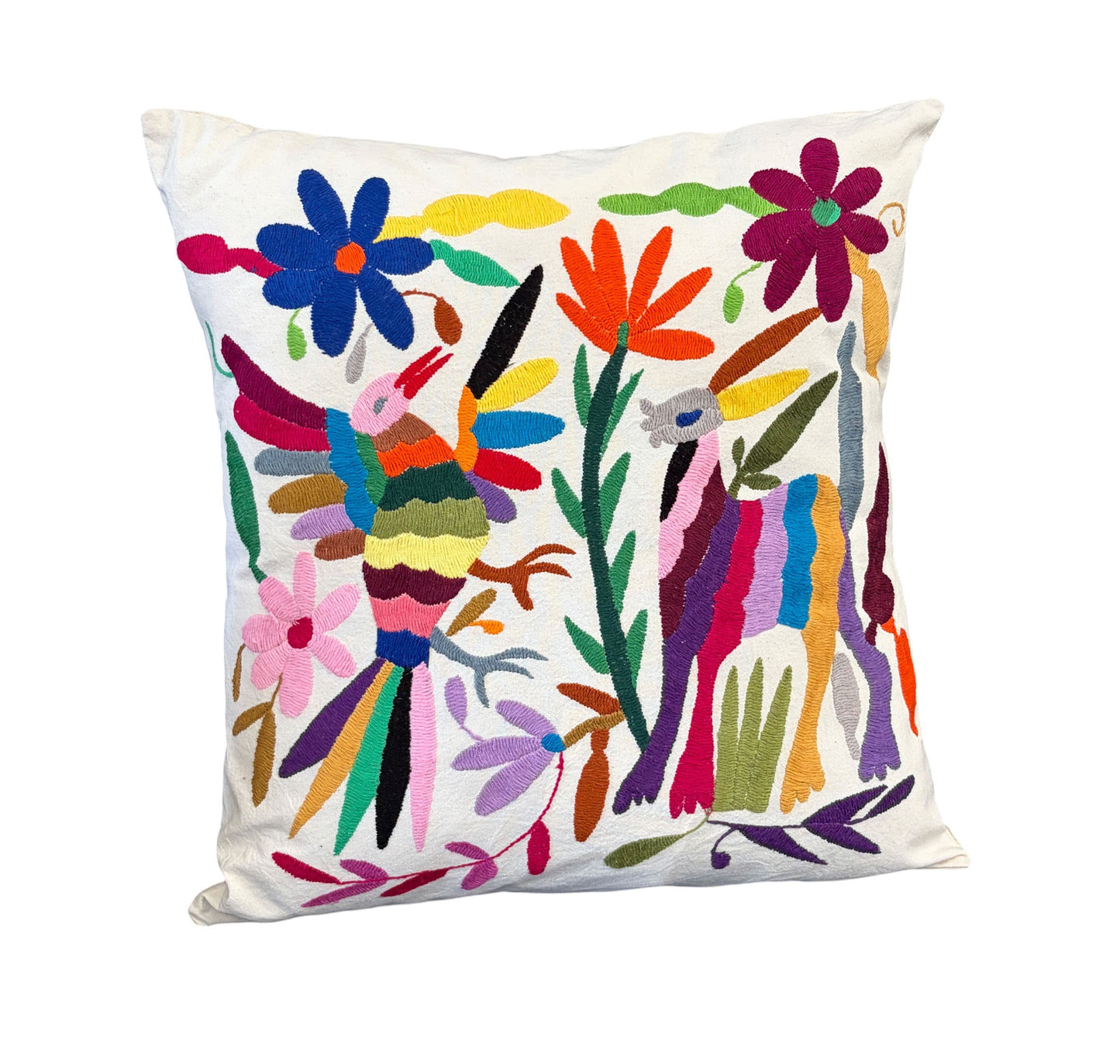 #107 Mexican Otomi Textile  Hand  Embroidery  Pillow 16" w