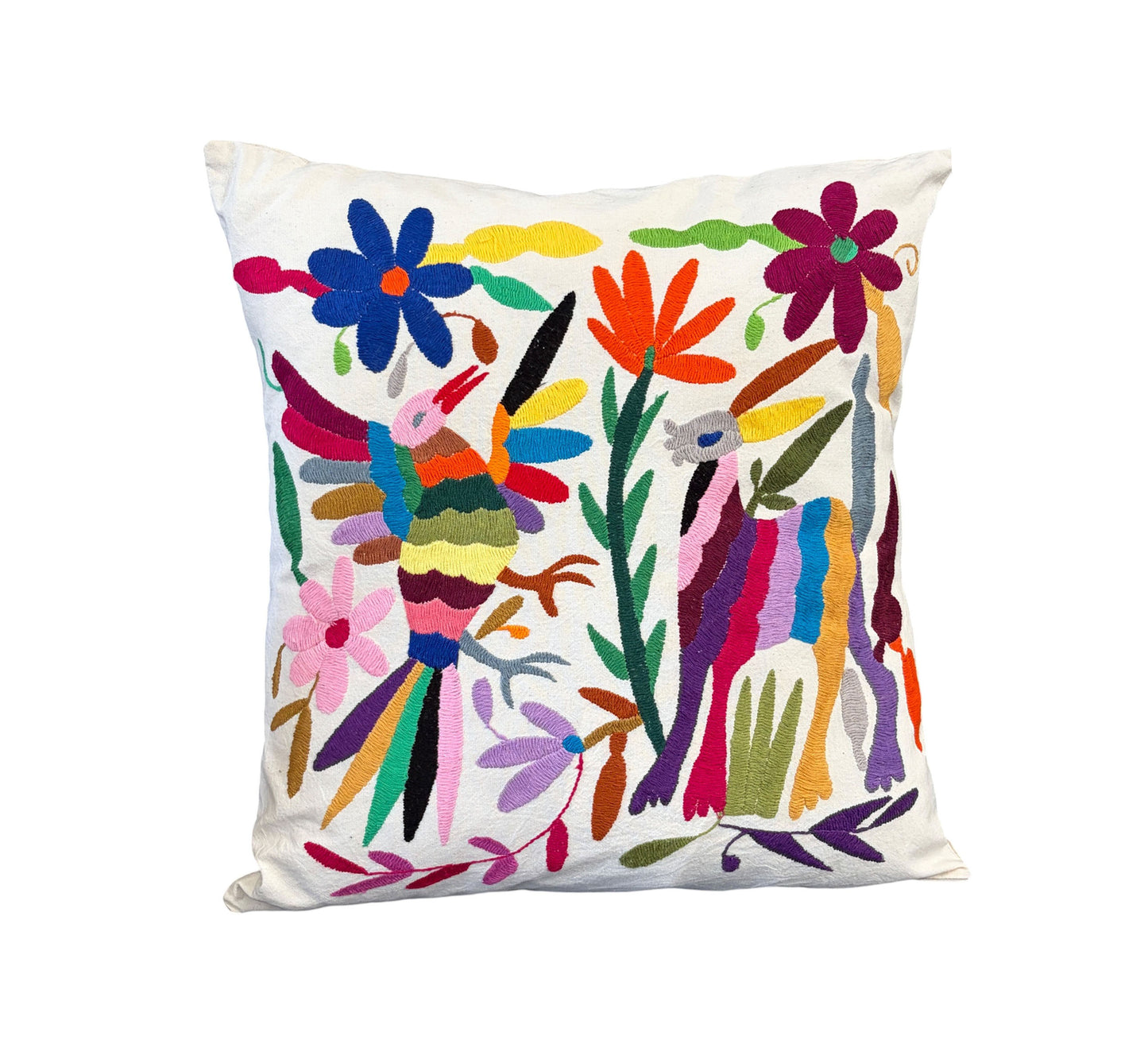 #107 Mexican Otomi Textile  Hand  Embroidery  Pillow 16" w