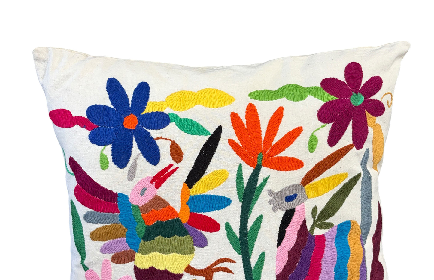 #107 Mexican Otomi Textile  Hand  Embroidery  Pillow 16" w