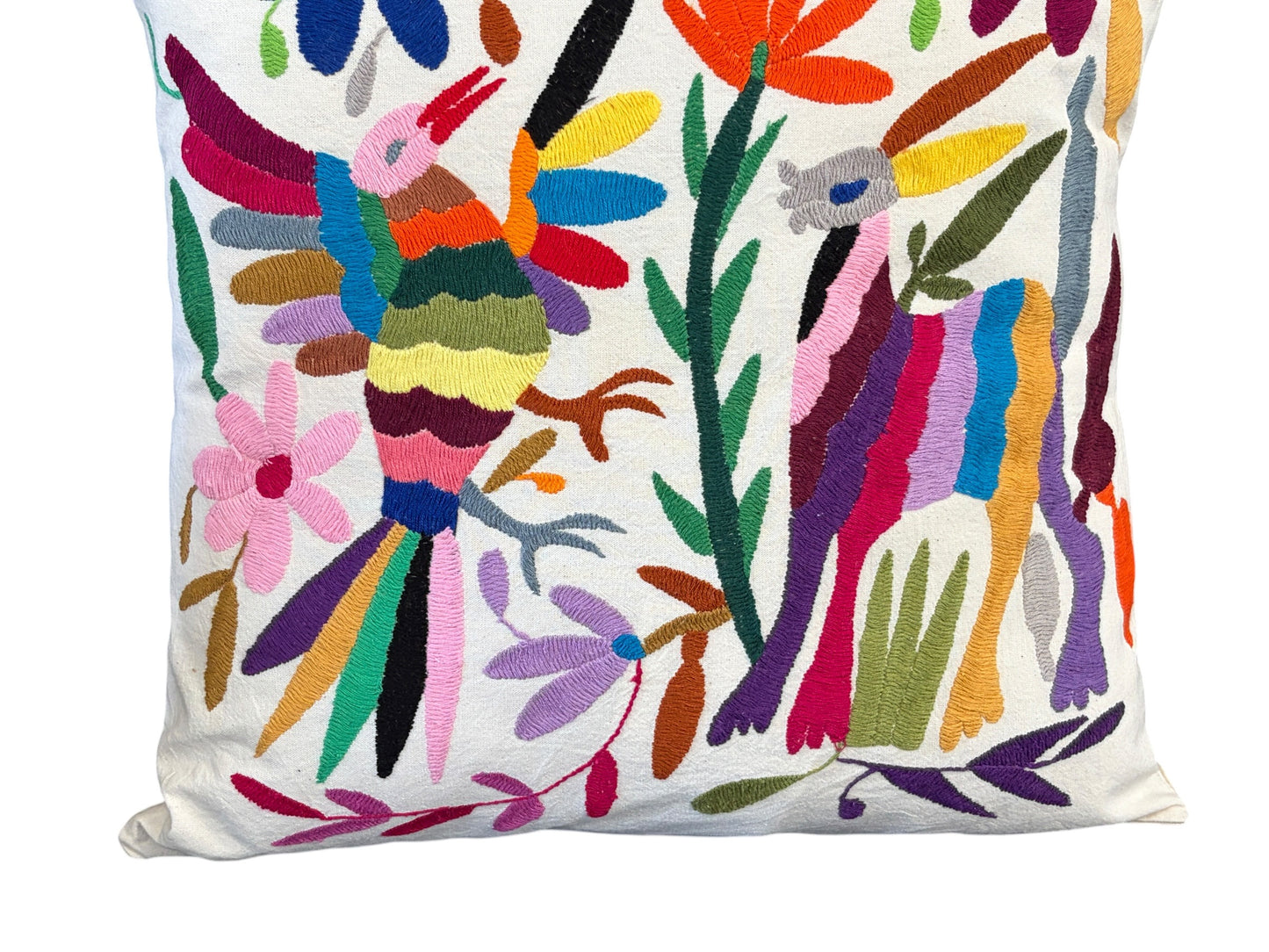 #107 Mexican Otomi Textile  Hand  Embroidery  Pillow 16" w