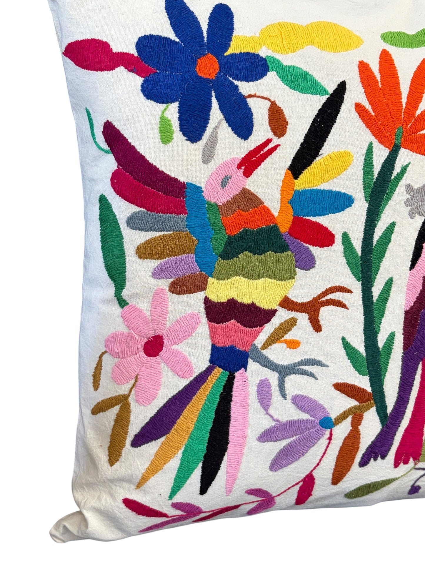 #107 Mexican Otomi Textile  Hand  Embroidery  Pillow 16" w
