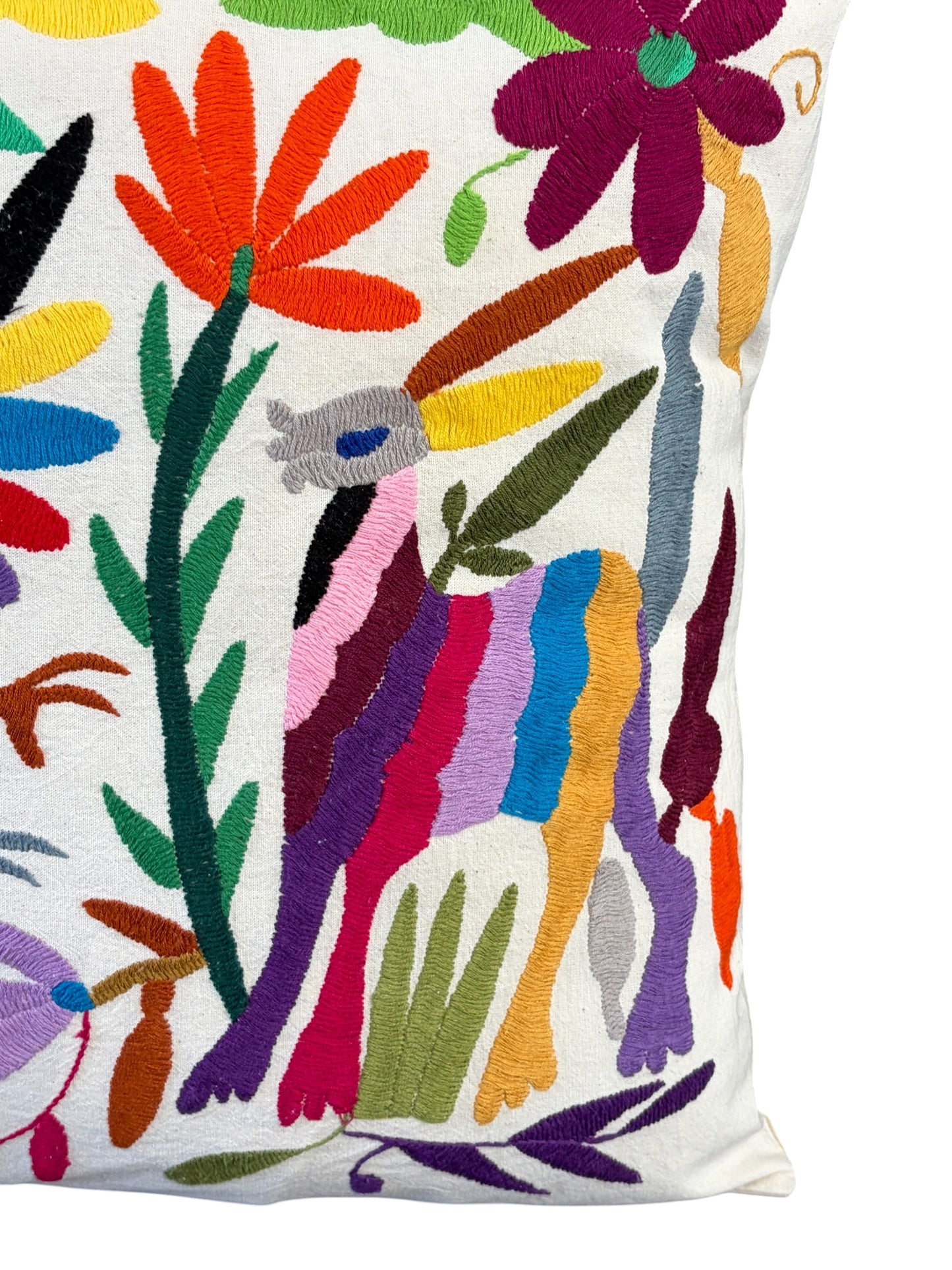 #107 Mexican Otomi Textile  Hand  Embroidery  Pillow 16" w