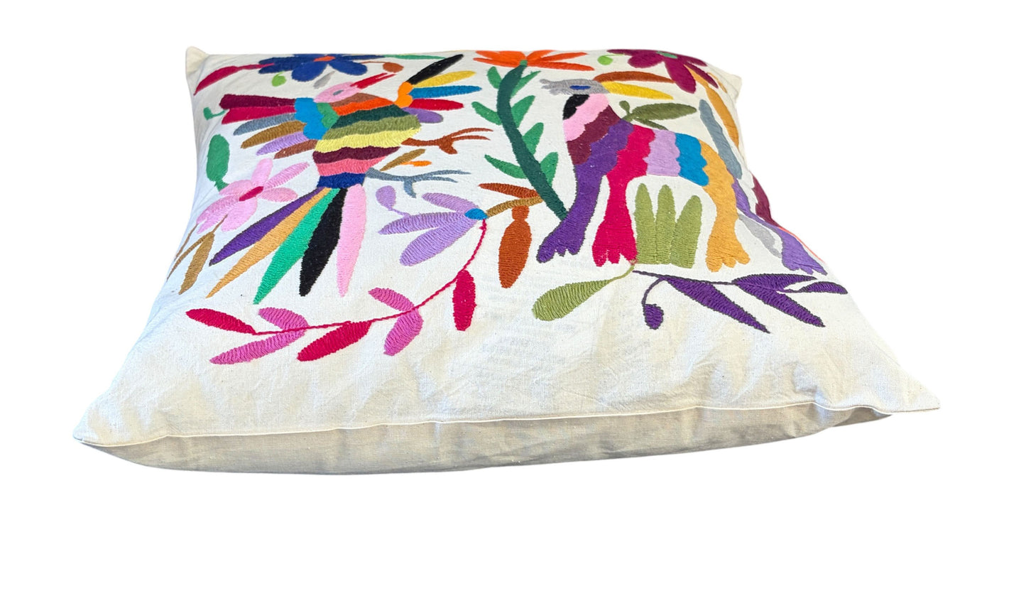 #107 Mexican Otomi Textile  Hand  Embroidery  Pillow 16" w
