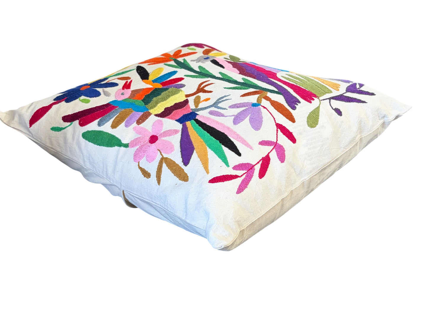 #107 Mexican Otomi Textile  Hand  Embroidery  Pillow 16" w